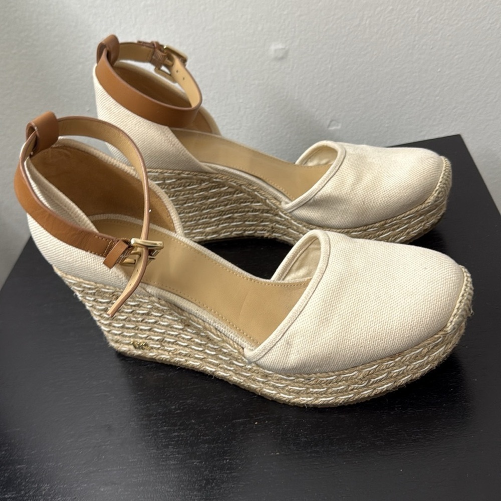 Michael Kors Cream and Tan Wedge Sandals